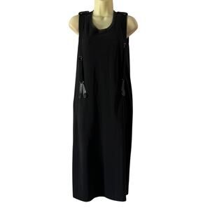 Black Sleeveless Knit Dress Midi Suspenders Grunge Pockets Retro